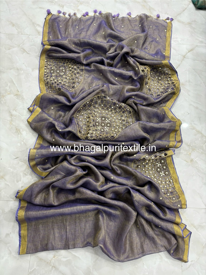 Lavender Tissue Cutwork Saree (Search Code-1042)