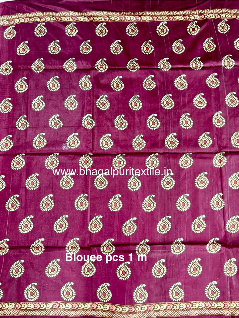 Noor-e-Tussar Digital Print Desi Silk Saree (Search code- 1074)