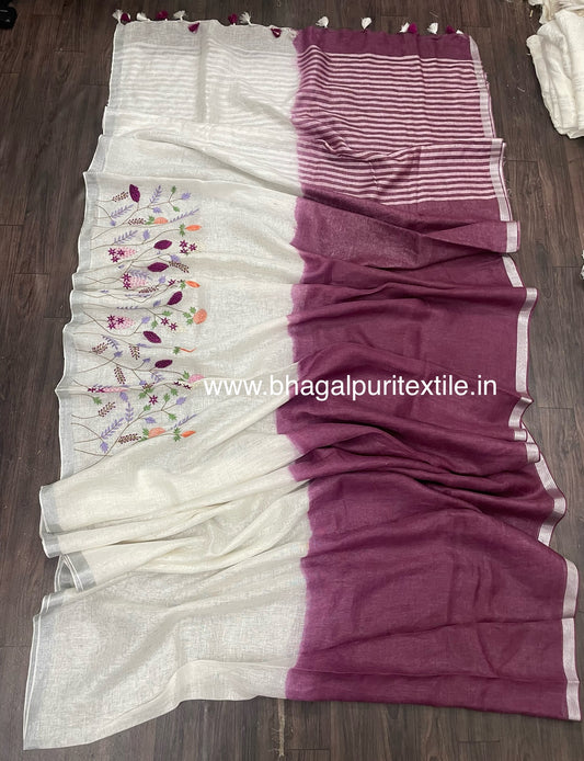 The Regal Blend Wine and White Double Tone Saree (Search Code-1027)