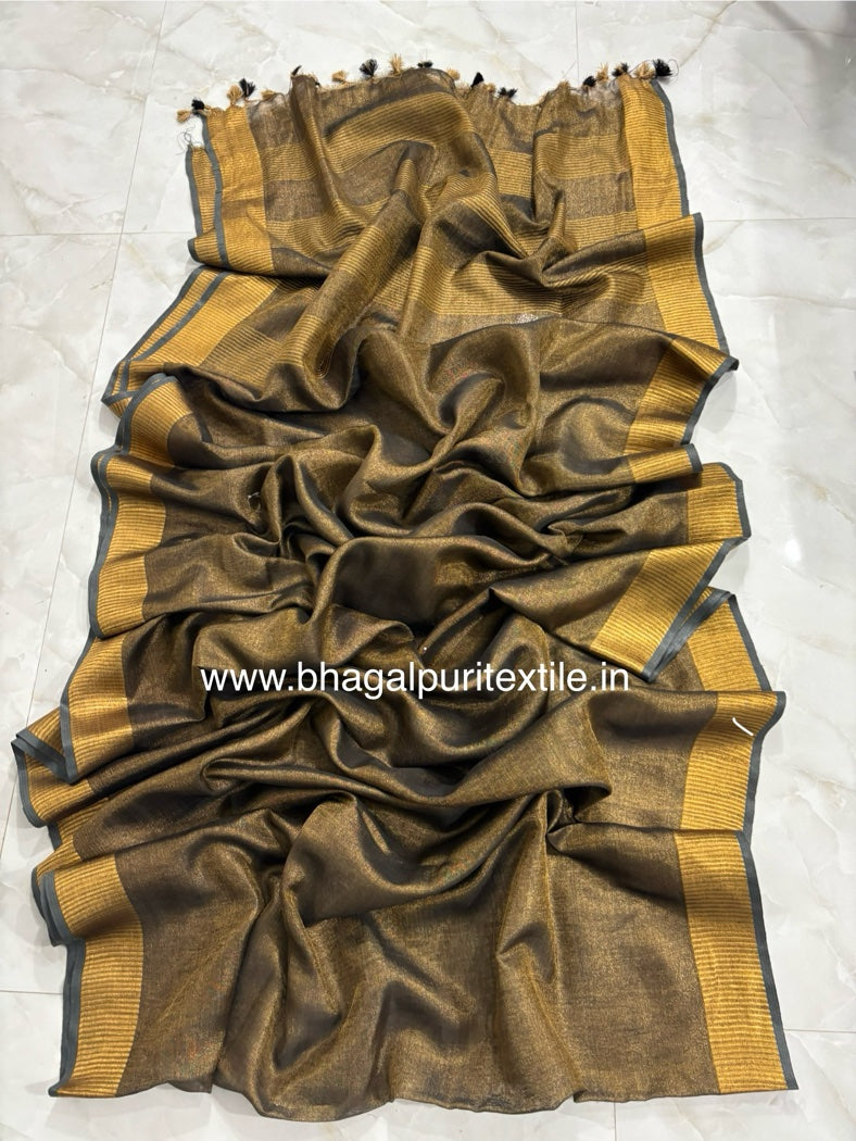 Copper Tissue Linen Saree (Search Code-1014)