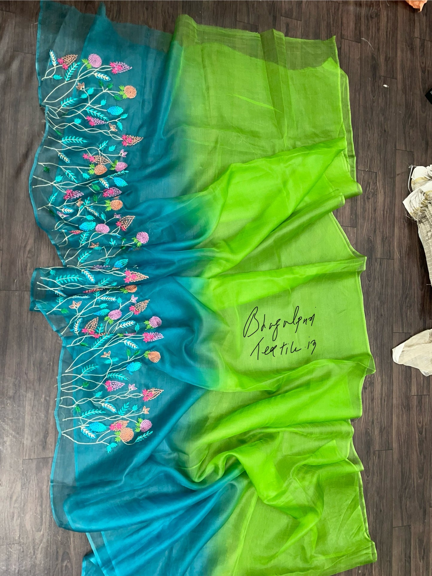 Organza Silk Hand Embroidered Saree (Search Code -1016)