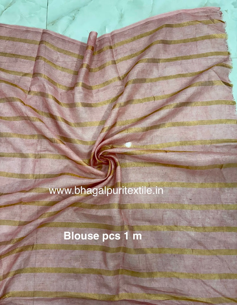 Gulnaar Zari Linen Baby Pink Saree (Search Code-1072)