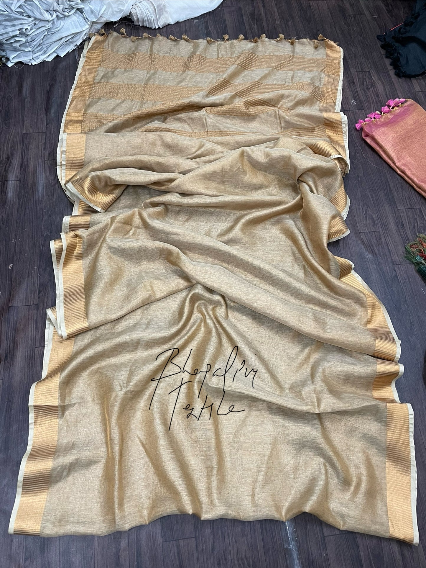 Copper Tissue Linen Saree (Search Code-1014)