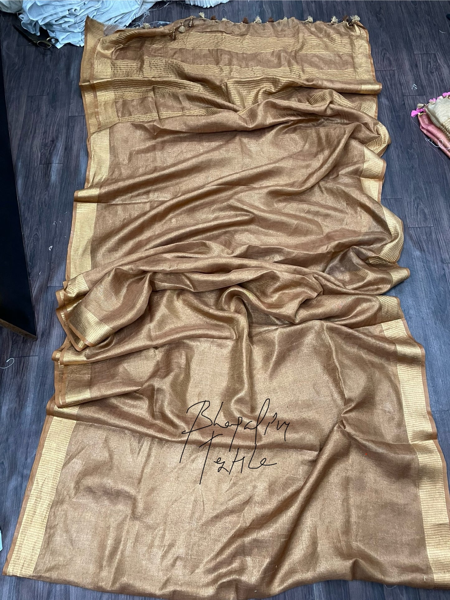 Copper Tissue Linen Saree (Search Code-1014)