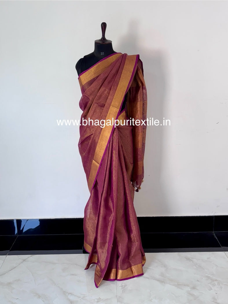 Copper Tissue Linen Saree (Search Code-1014)