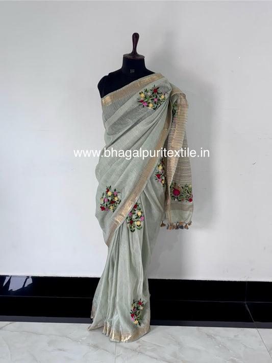 Karigari Saaz β Linen Silk Handwork Saree With Running Blouse 1M (Search code-1082)