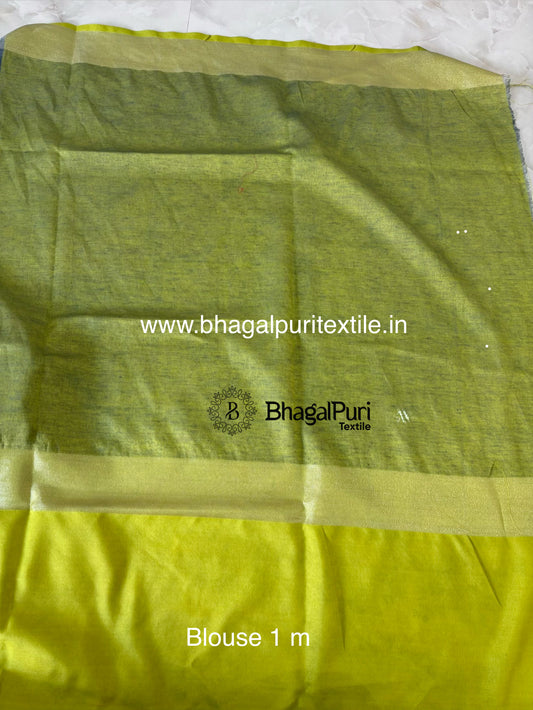 Classic Grey Linen Saree with Yellow Border With 1 M Blouse (Search Code-10166)