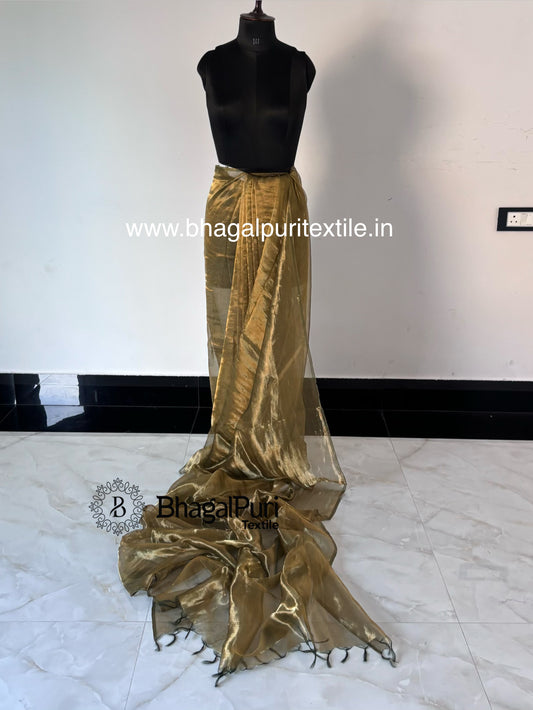 royal mehndi green tissue silk designer saree for festive wear, premium lightweight saree with blouse piece.
