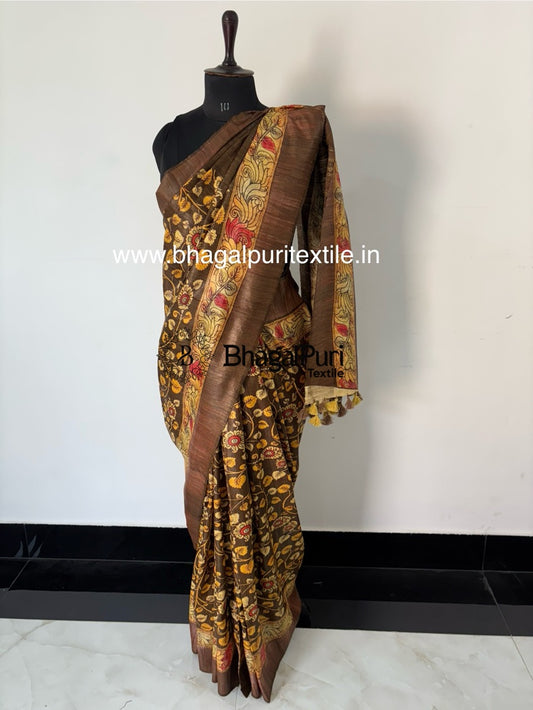 Tussar Giccha silk saree featuring modern printed motifs – elegant ethnic wear with contemporary design appeal