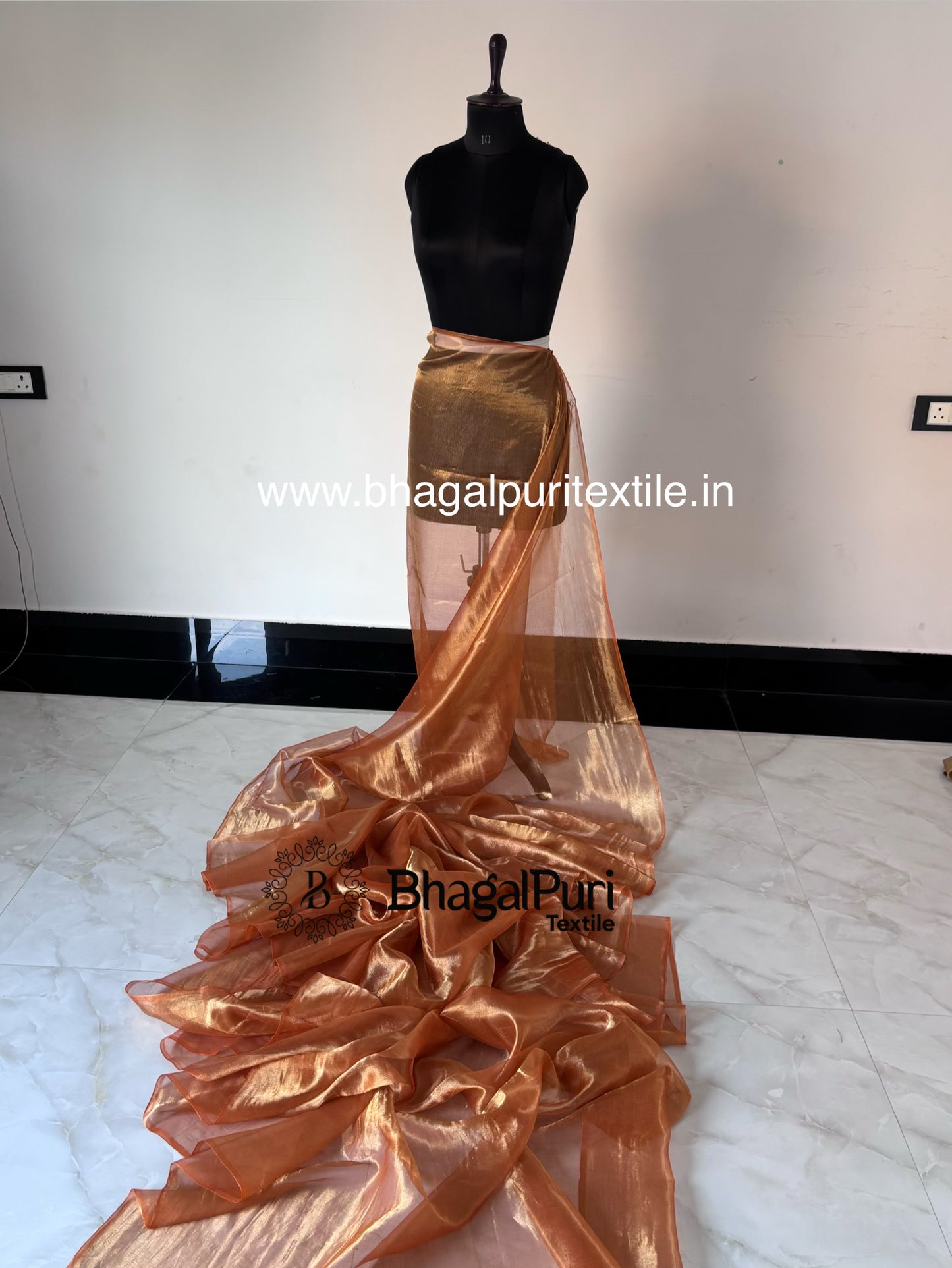 premium orange tissue silk saree with blouse piece, elegant festive and wedding wear saree.