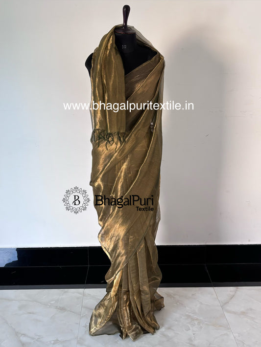 mehndi green tissue silk saree with running blouse piece, designer wedding and festive tissue silk saree.