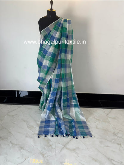Soft Linen Multicolor Check Saree for Daily & Festive Wear With Running Blouse 1m (Search code-10185).