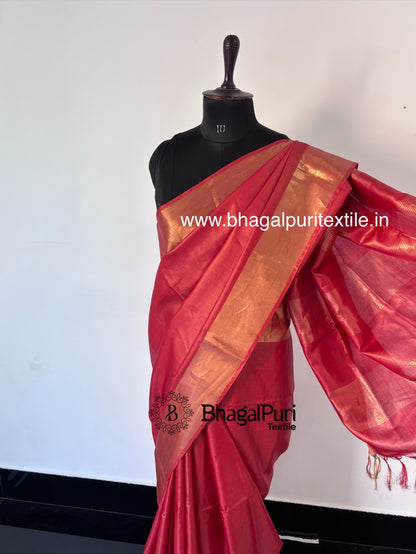 Raktika Red Velvet Tussar Tussar Saree With Running Blouse 1 m (Search Code-1039)