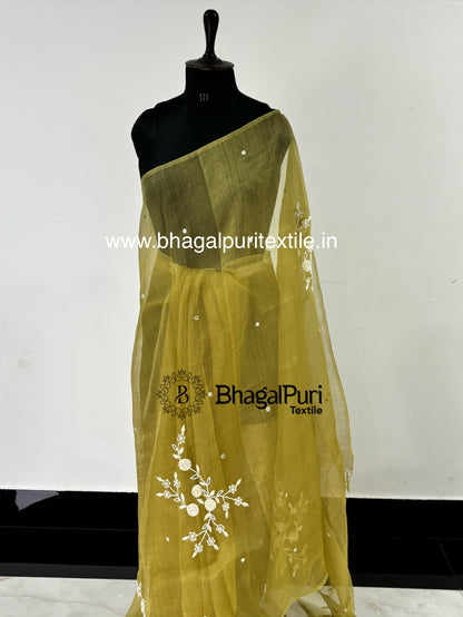 Royal Luxar Gold Hand-Beaded Organza Saree (Search Code-1046)