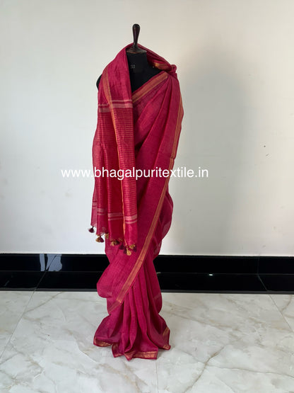 Burgundy Dream Weaver Premium Silk Linen Saree With Running Blouse 1M (Search Code-1077)