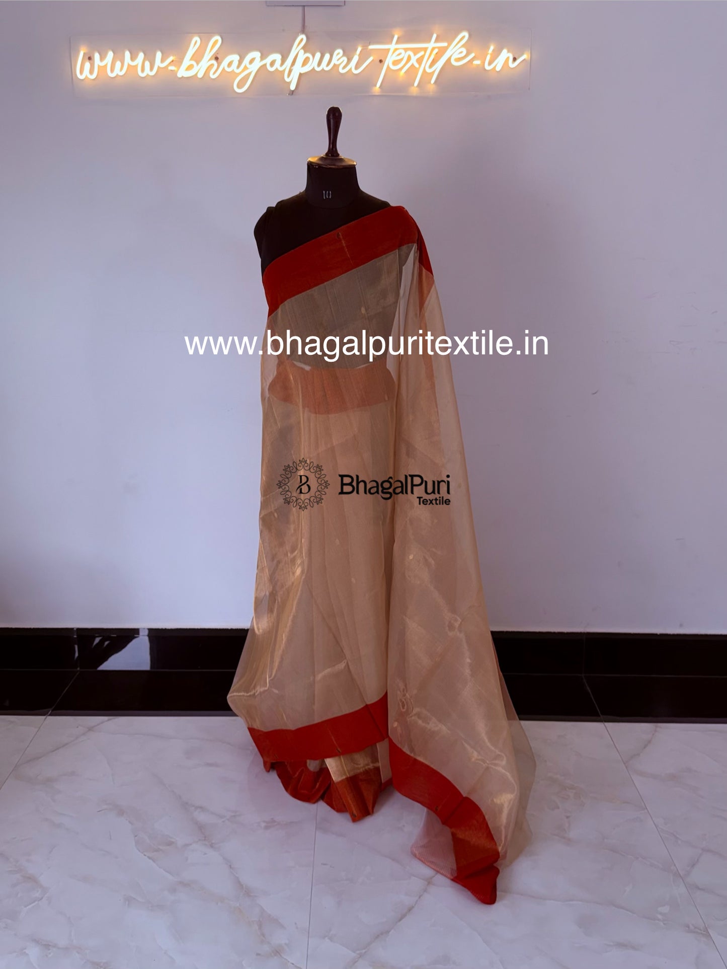 Premium Handwoven Golden Tissue Silk Saree With Running 1m Blouse (Search Code-10188)