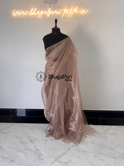 Ayla Champagne Rose Glass Tissue Silk Saree (Search code-10159).