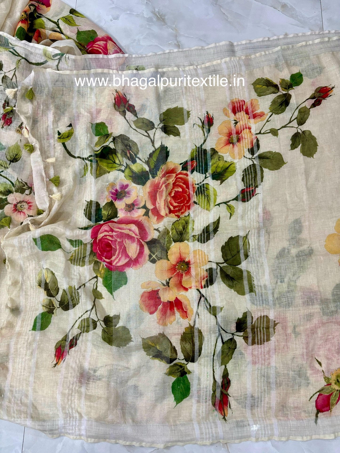 Gulzari Buta Linen Digital Print Saree (Search code-1071)