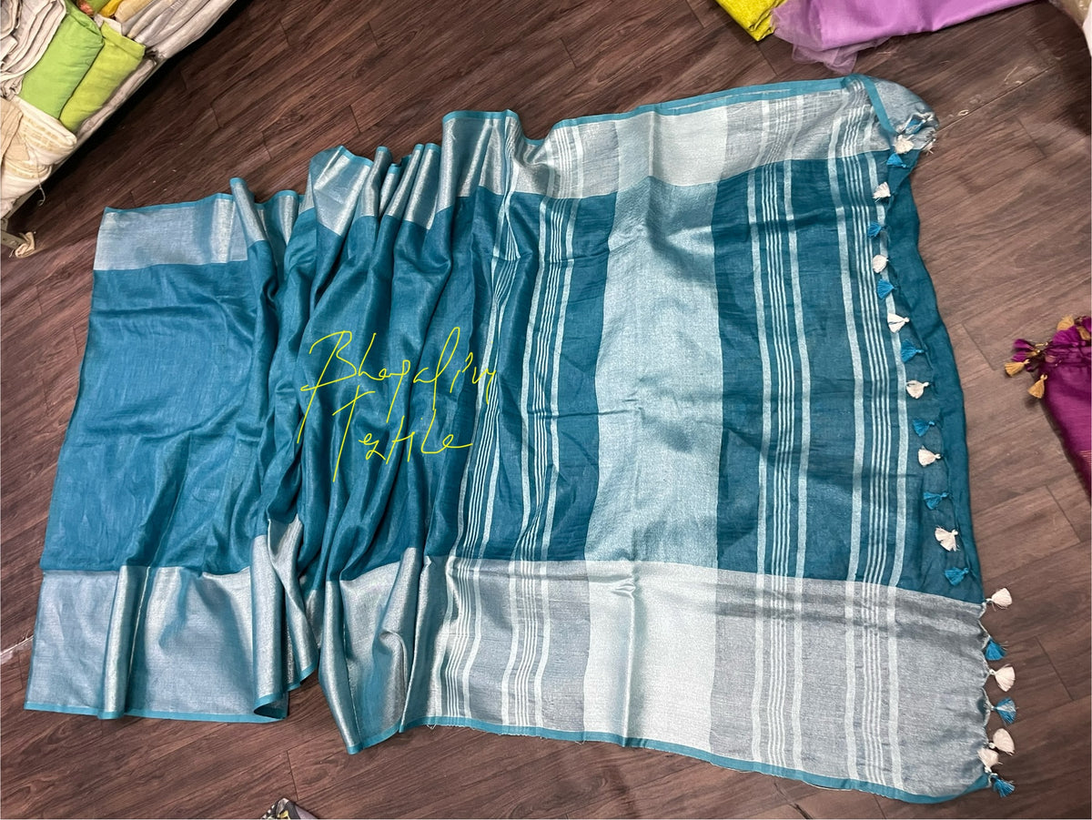 Quest Code 10120 Linen Maha Pad Saree Silver(Search Code-10120) – Bhagalpuri Textile