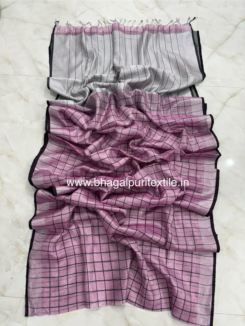 Woven Wishper Linen Tissue check saree (Search Code-1062)