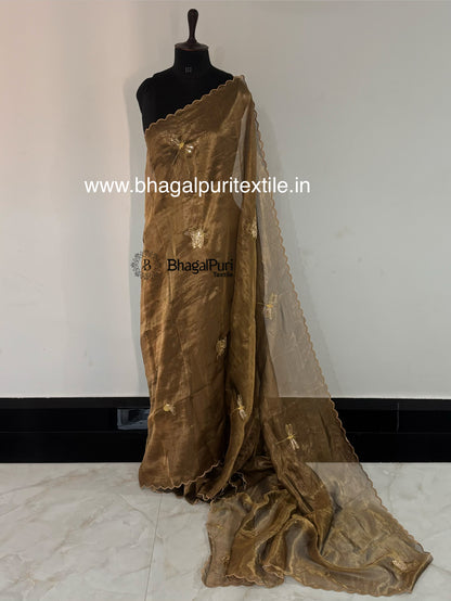 Celestial Wings Royal Butterfly Hand embroidered Tissue Silk Saree (Search code-1084HE)