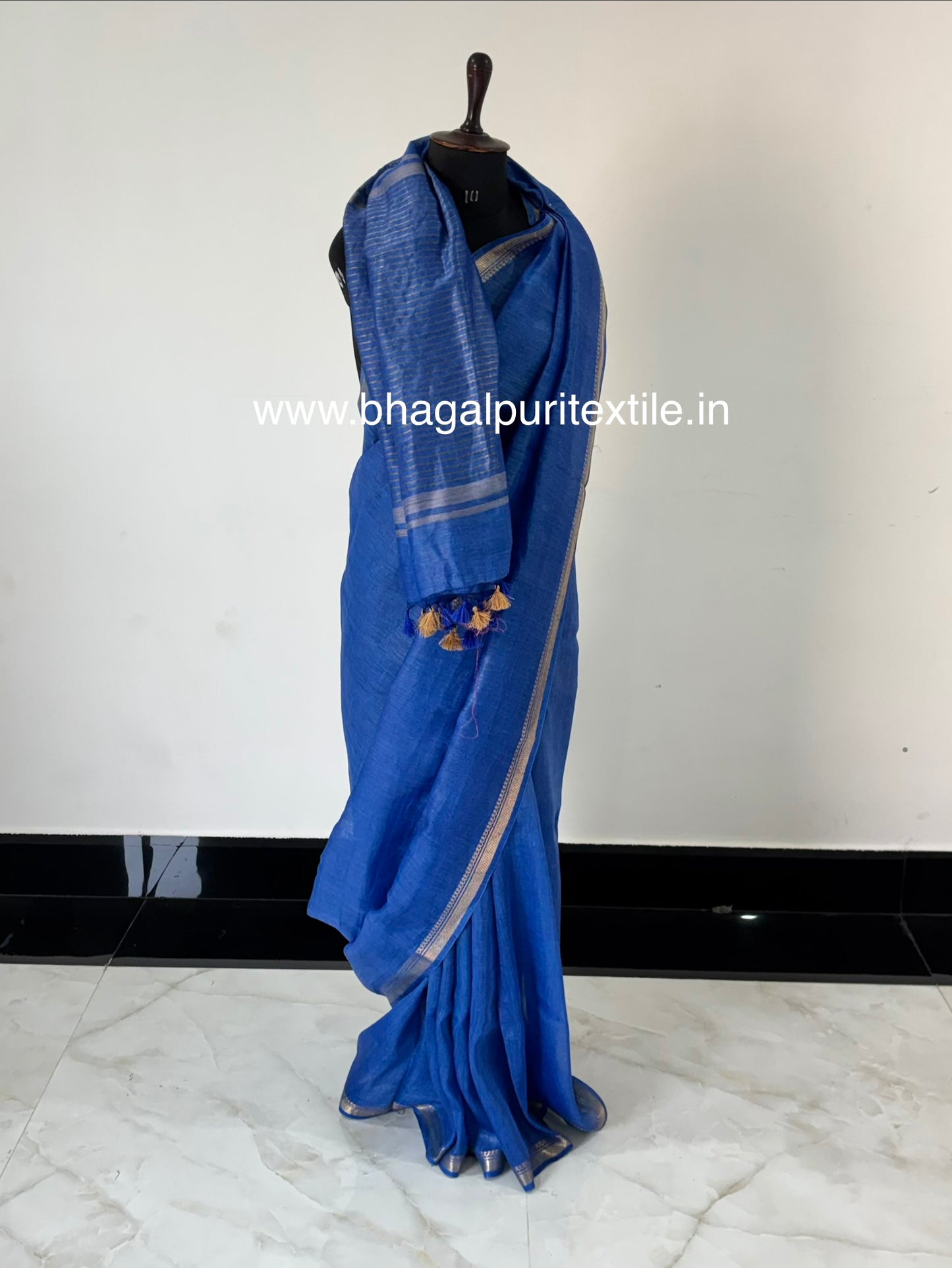 Midnight Blue Weave Silk Linen Saree With Running Blouse 1M (Search Code-1077)