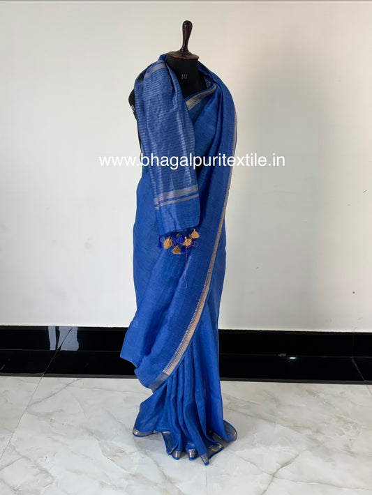 Midnight Blue Weave Silk Linen Saree With Running Blouse 1M (Search Code-1077)