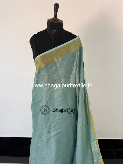 Linen rama green saree (Search Code-10187)