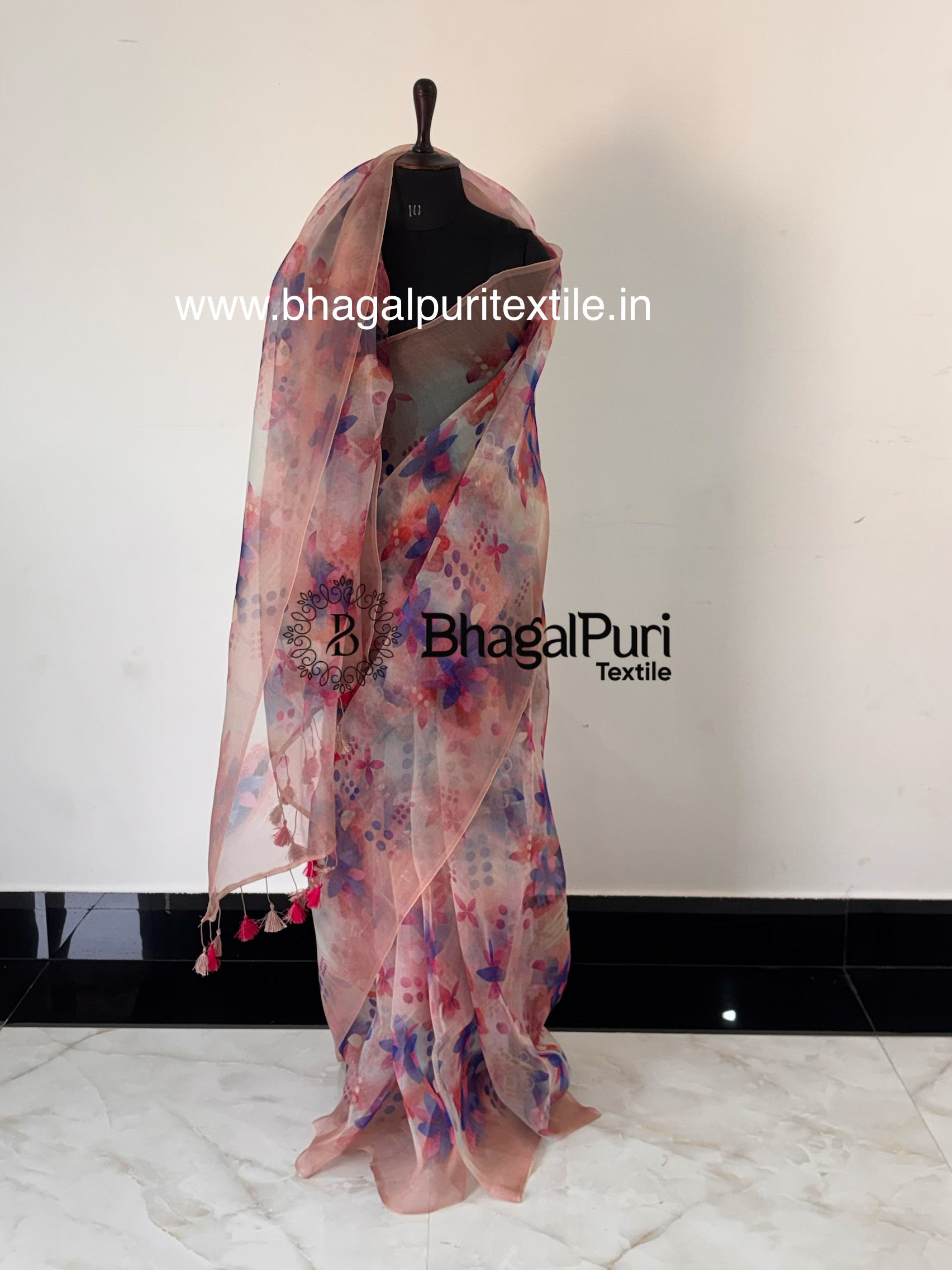 Sheer organza saree with digital floral print
