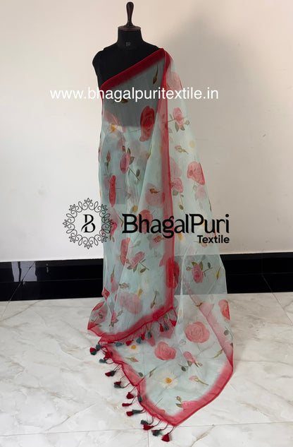 Zehra Bloom Organza Silk Digital Print Saree With 1 M Blouse Pcs (Search code-1043).