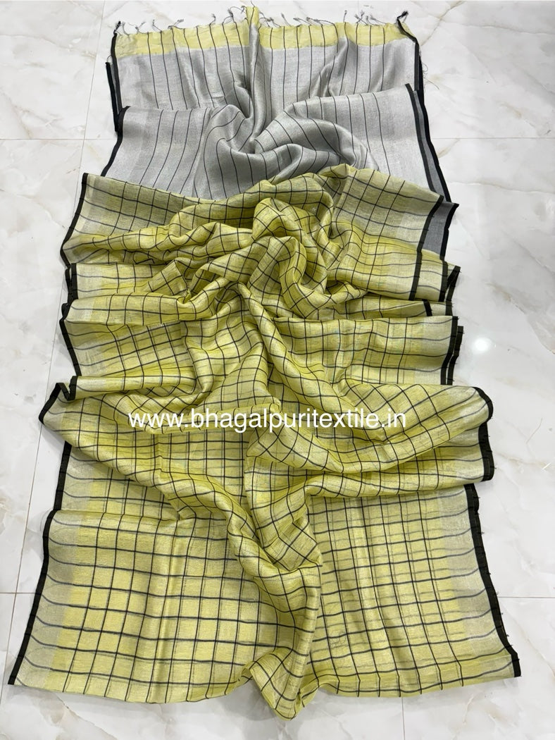 Woven Wishper Linen Tissue check saree (Search Code-1062)