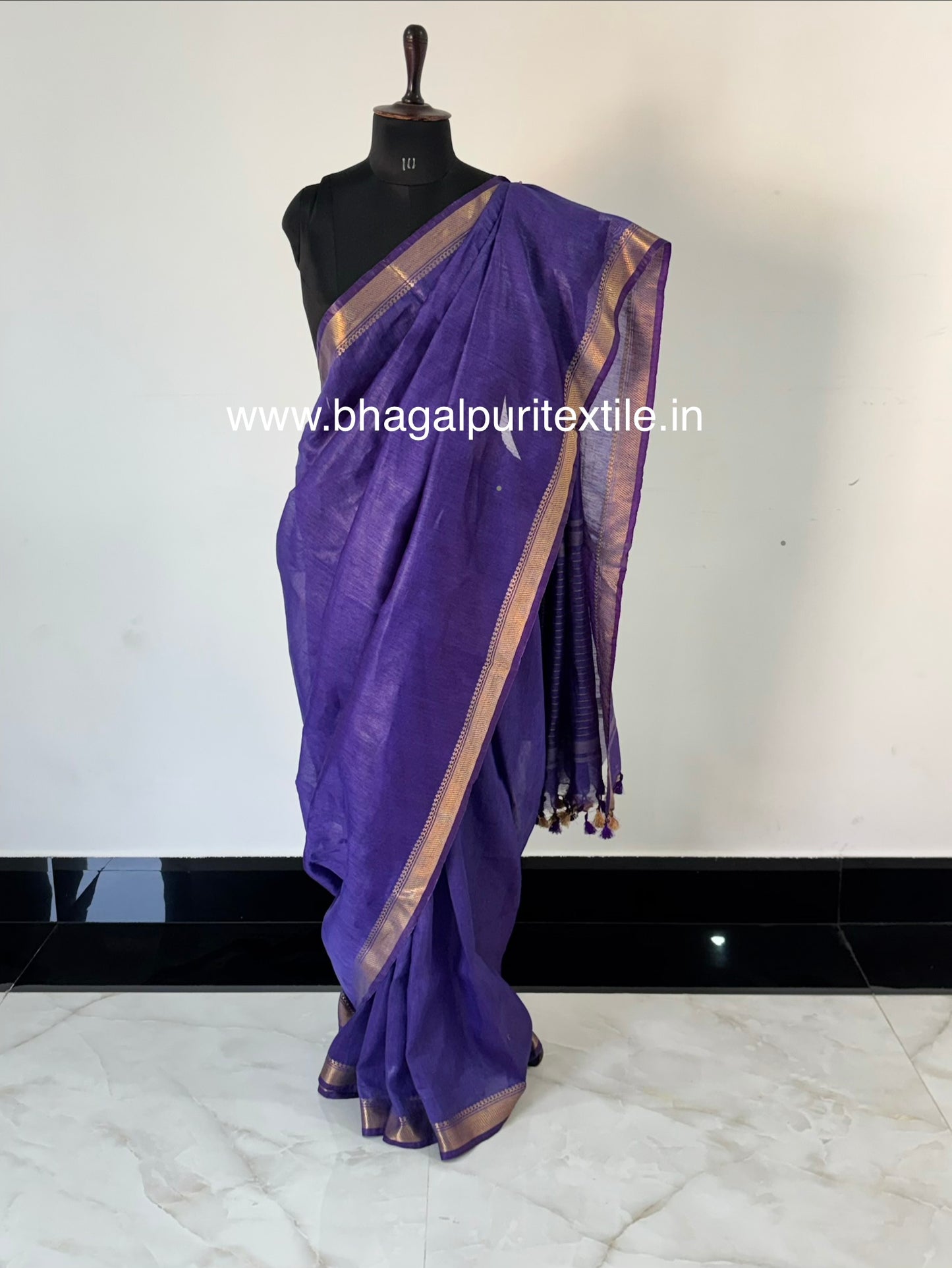 Purple Velvet Touch Silk Linen Saree With Running Blouse 1M (Search Code-1077)