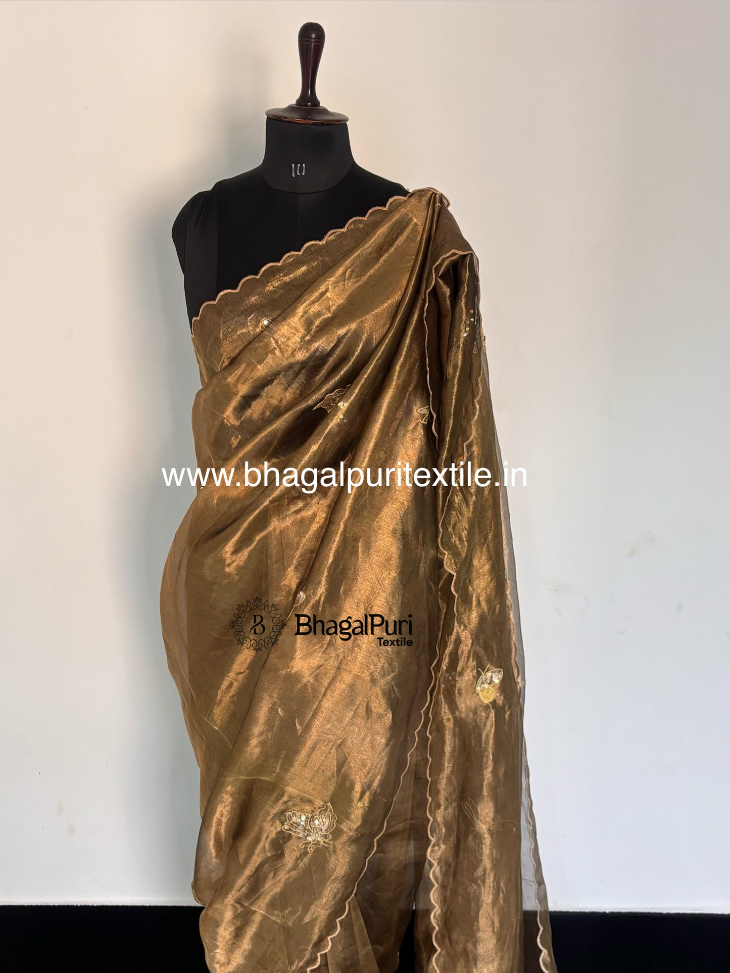 Celestial Wings Royal Butterfly Hand embroidered Tissue Silk Saree (Search code-1084HE)