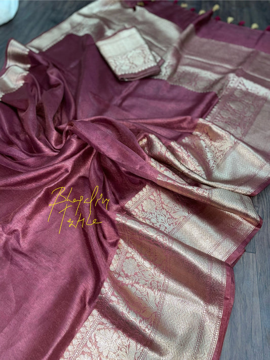Linen Silk Banarasi Saree Maroon