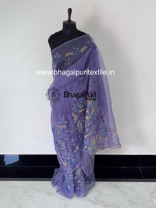 Aabira Organza Full 4.5 m Work Saree With Running Blouse 1 m (Seach Code-1097)