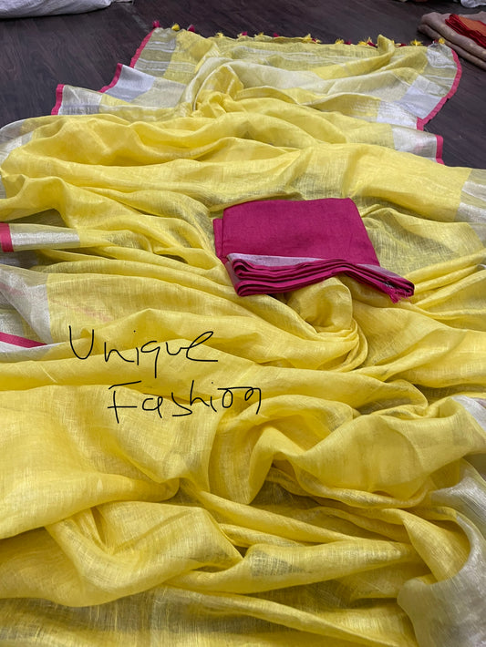 Nemo pila linen saree