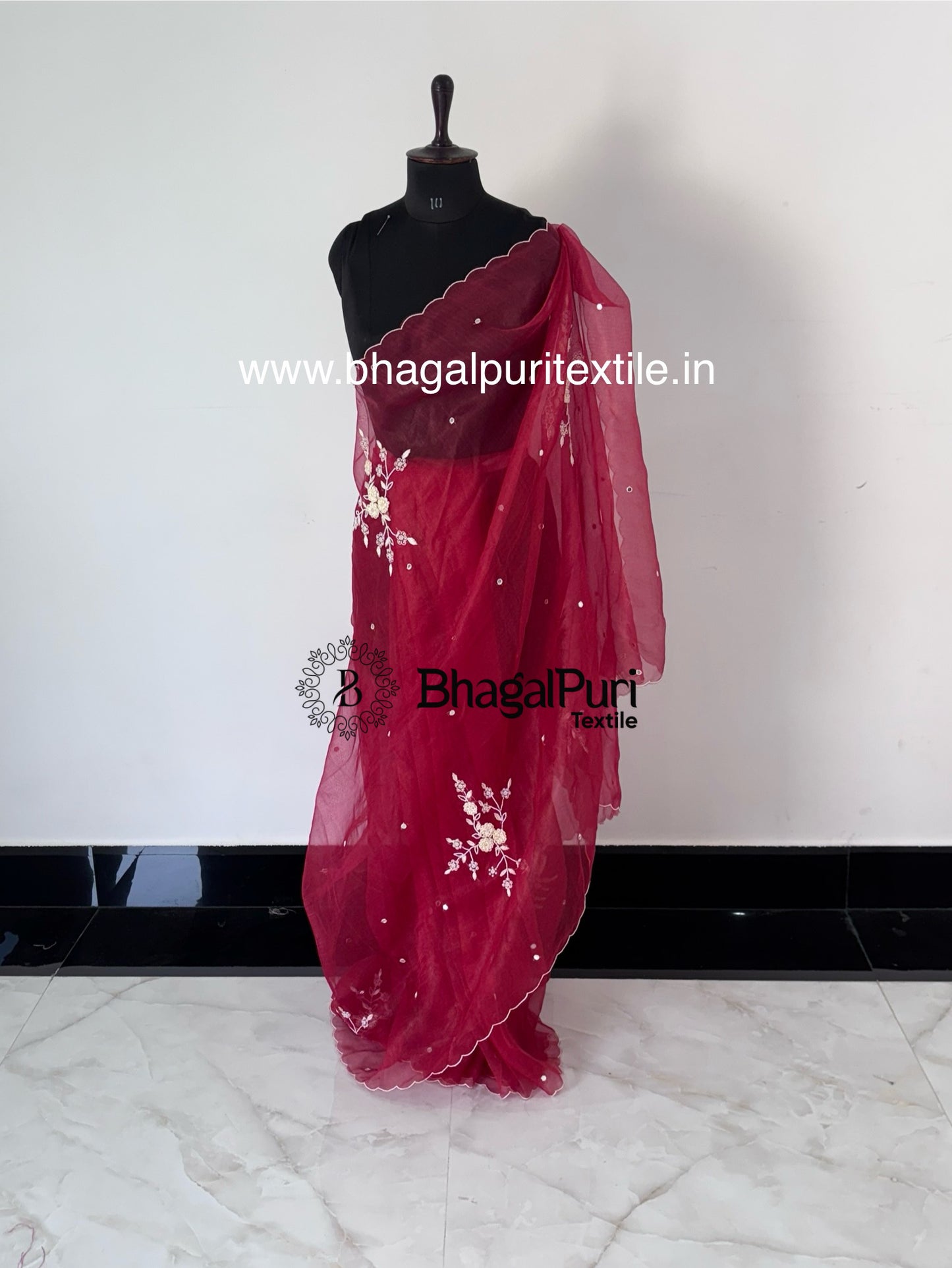 Modern Festive Organza Saree with Hand Embroidery & Beads  With Running Blouse Pcs 1m (Search Code- 1046)