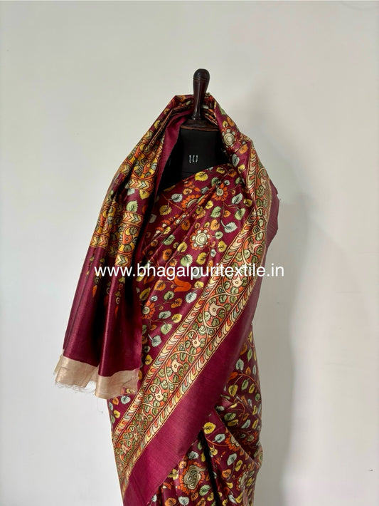 Noor-e-Tussar Digital Print Desi Silk Saree (Search code- 1074)