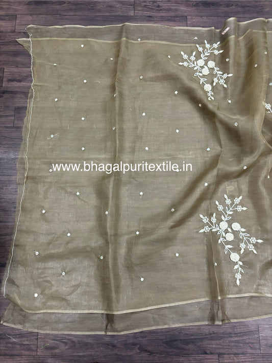 Organza Beads Work Saree Search Code 1046