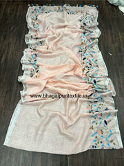 Rose Blush Elegance Linen Hand Embroidered Saree