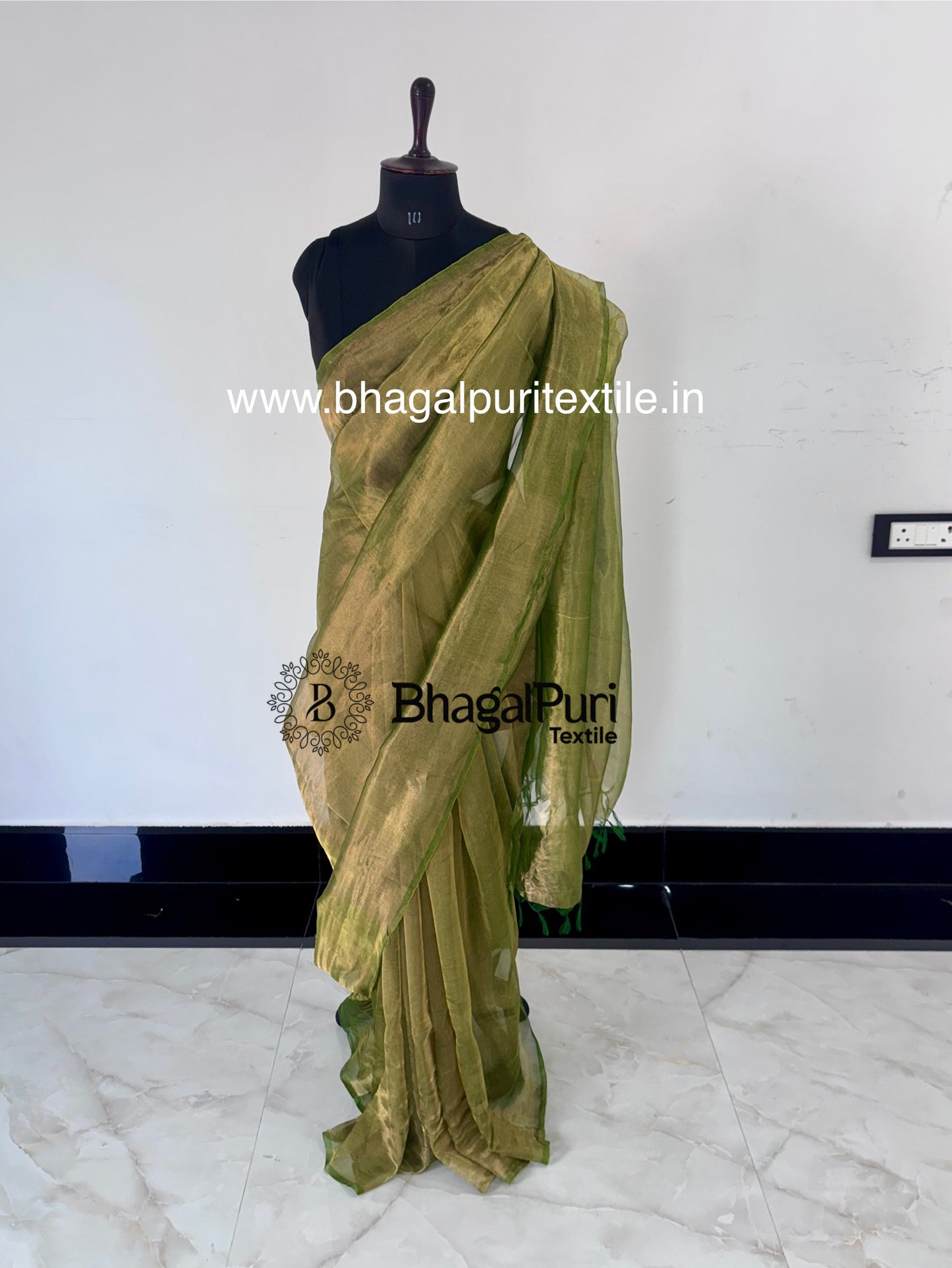 Green Tissue Silk Saree with Running Blouse (Search Code-1084)