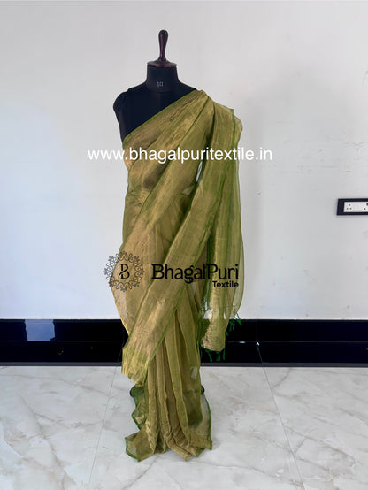 Green Tissue Silk Saree with Running Blouse (Search Code-1084)