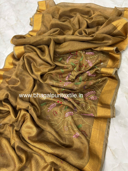 Customized Copper Handwork Tissue Linen Saree (Search code -1065)