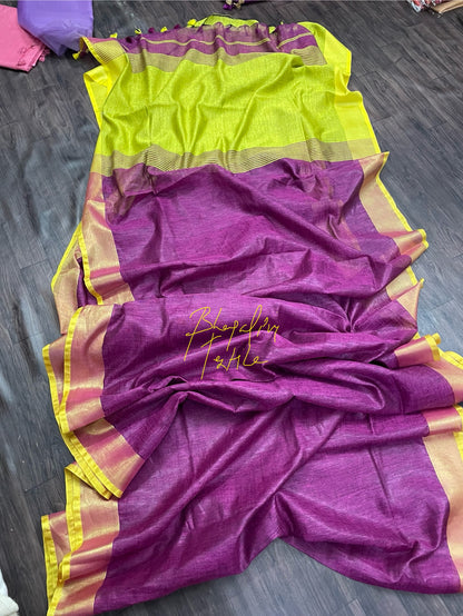 Platinate Purple Yarn Dye Linen Saree
