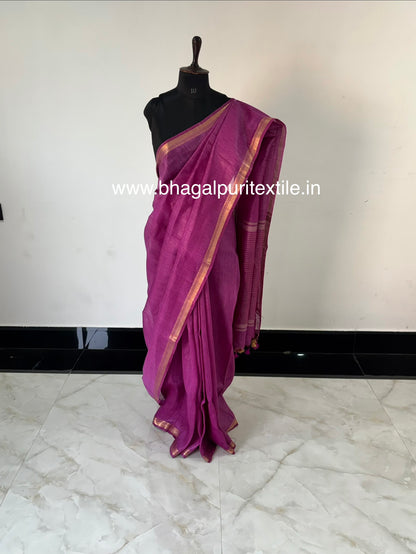 Raspberry Royale Silk Linen Saree With Running Blouse 1M (Search Code-1077)