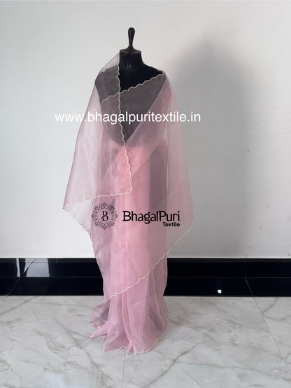 Lightweight Organza Saree with Designer Border – Modern Festive Style With Running Blouse 1m (Search Code-10158)