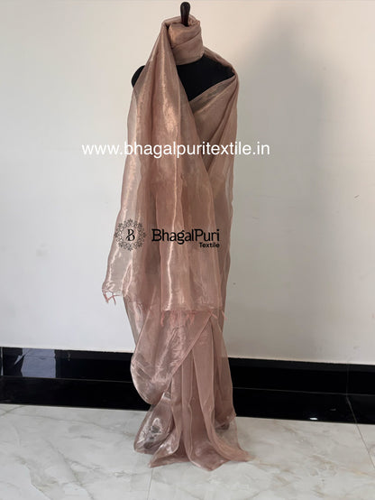 Ayla Champagne Rose Glass Tissue Silk Saree (Search code-10159).
