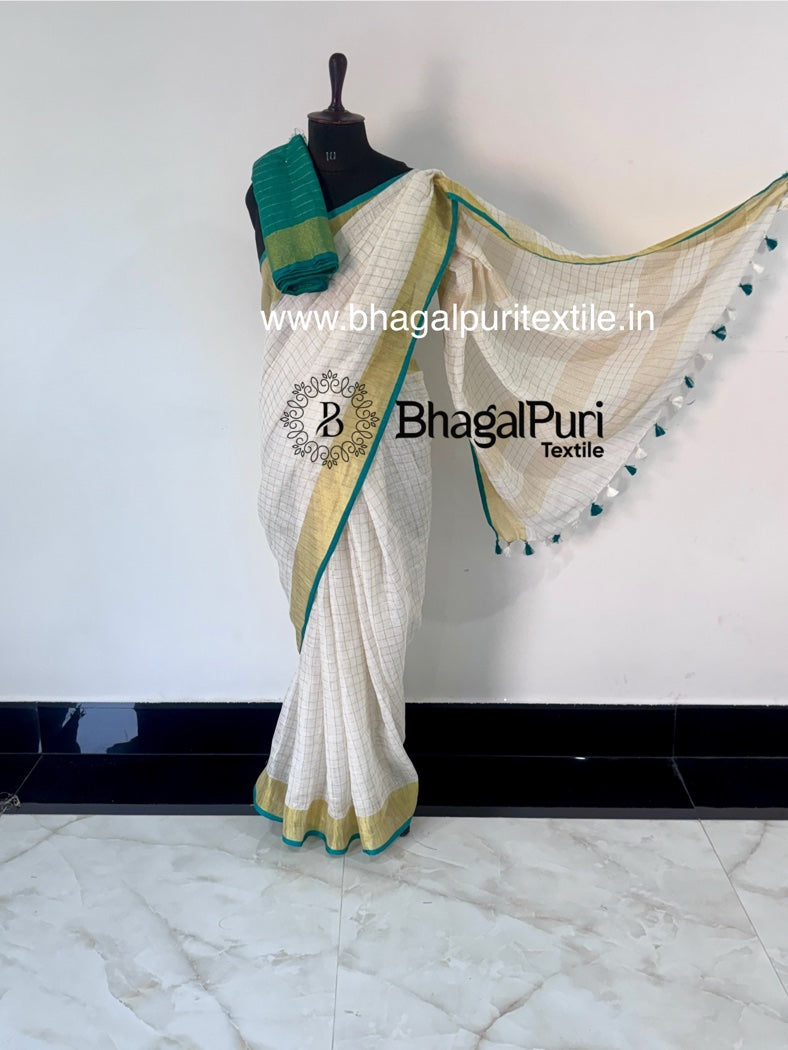 Onari – The Onam Charm Check Linen Saree (Search code-1092)