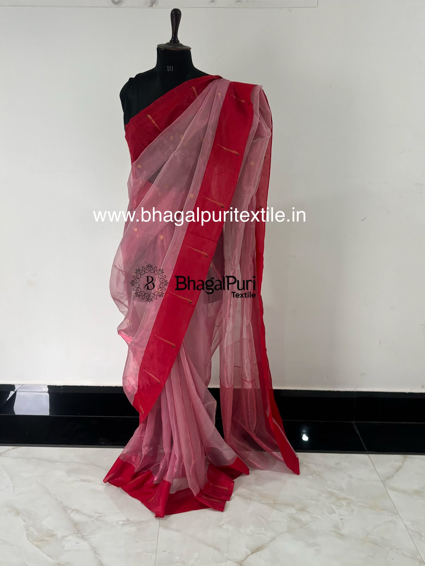 NoorVastra Handloom Premium  Tissue Silk Rose Pink Saree With Running Blouse 1M.(Search Code-10188)