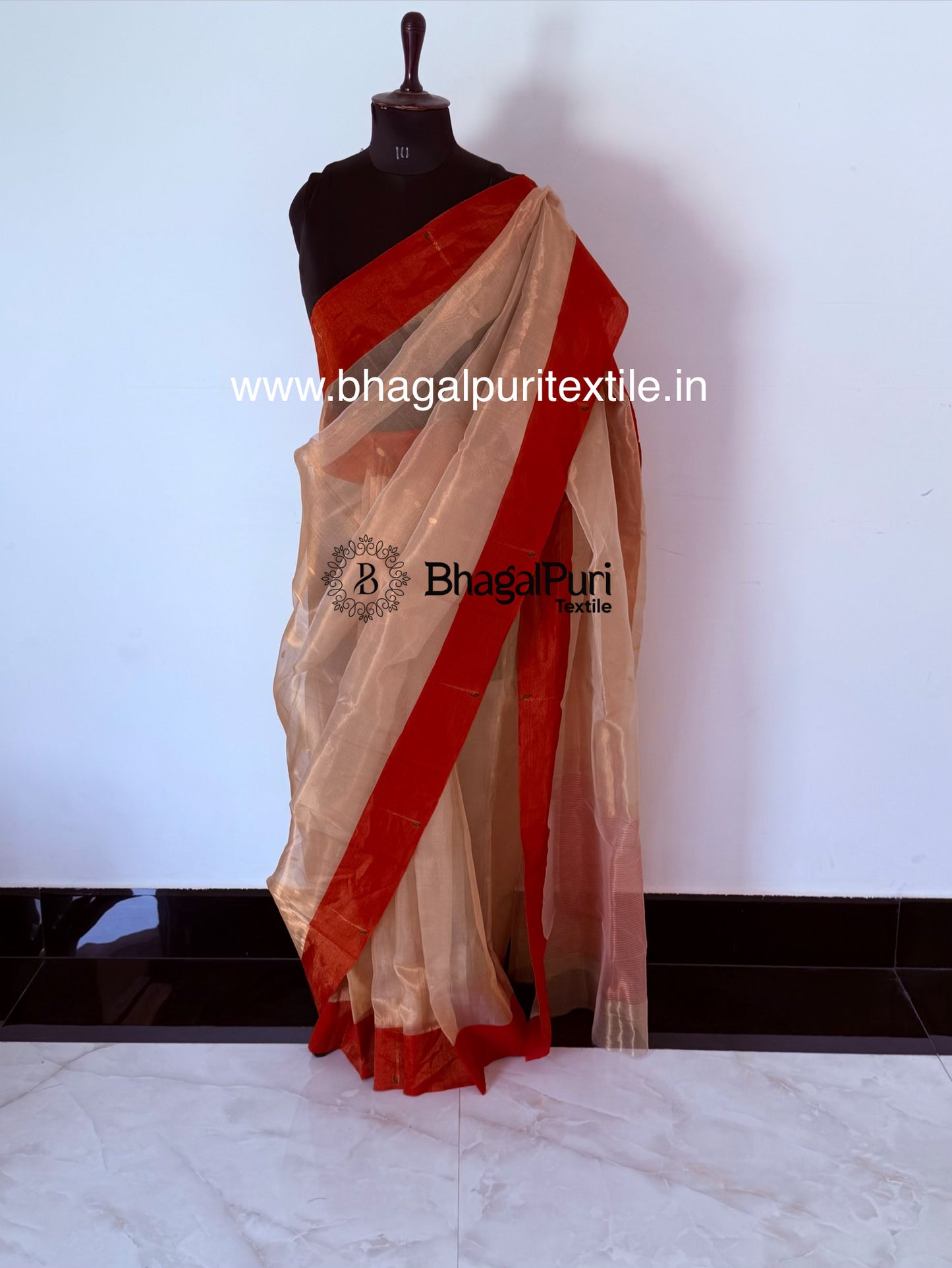 Premium Handwoven Golden Tissue Silk Saree With Running 1m Blouse (Search Code-10188)